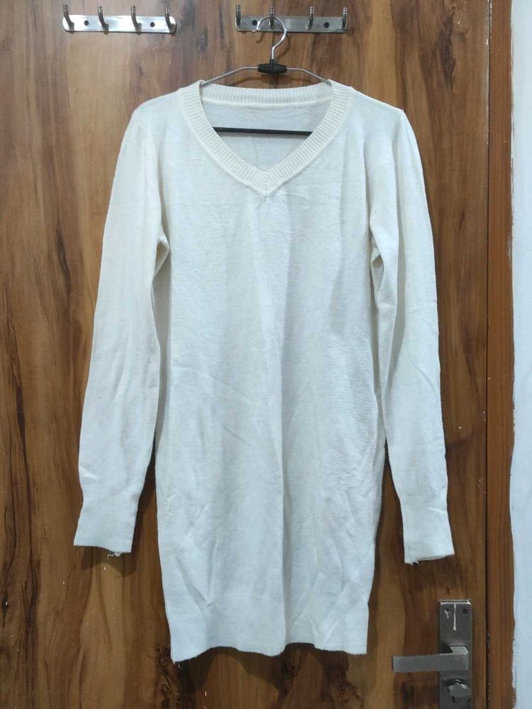 Cream V-Neck Long Sleeve Sweater
