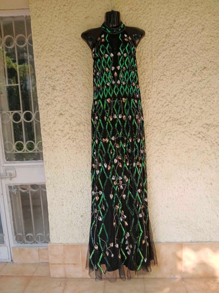Elegant Green &amp; Black SEQUINNED Maxi Dress