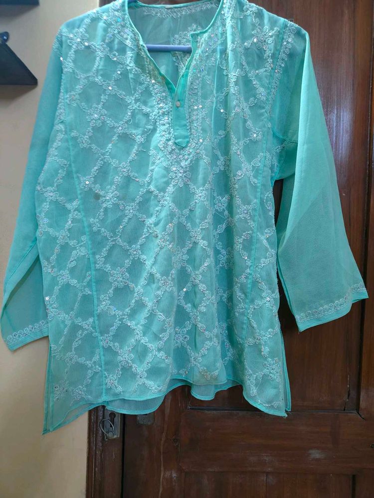 Chikankari sequin sheer short Kurti