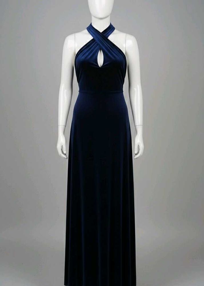 Luxurious Navy Blue Velvet Infinity Dress