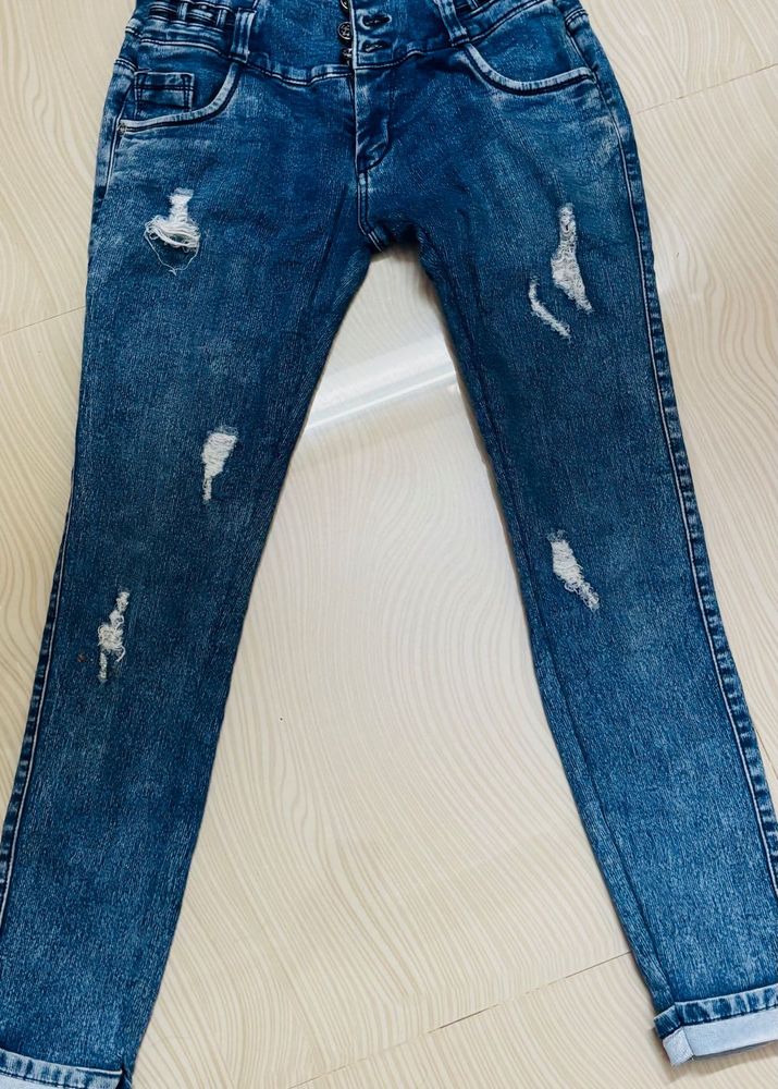 Stylish Ripped Blue Denim Jeans
