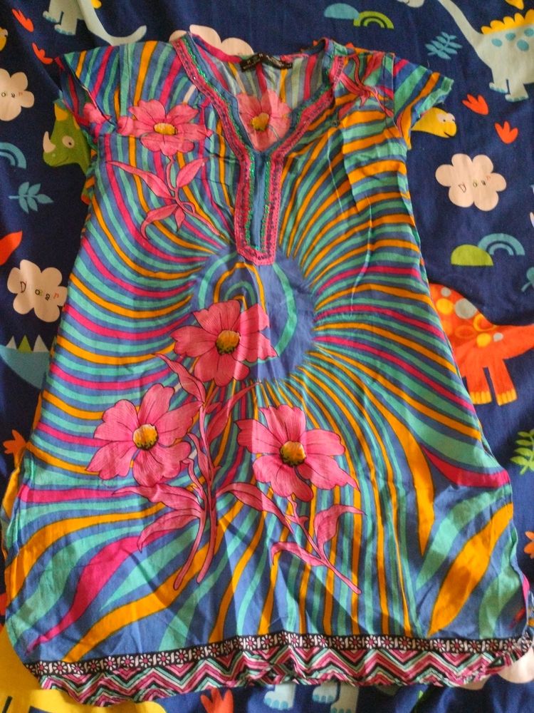 Boho Floral Print Tunic Dress