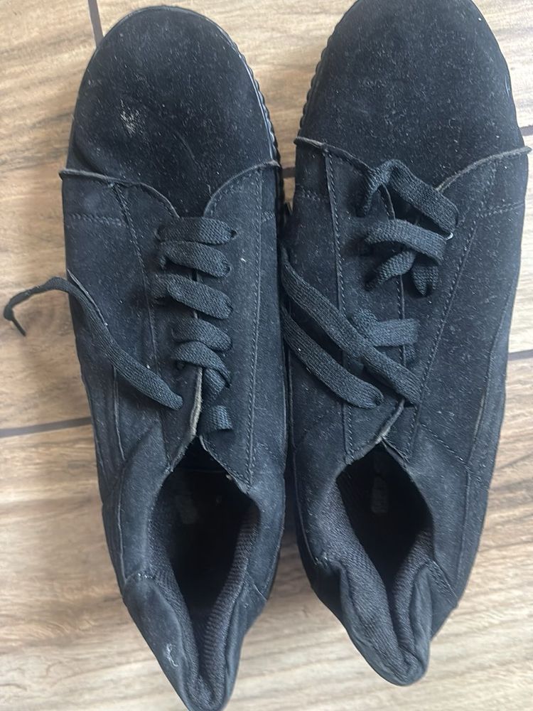 Black Suede Lace-Up Sneakers