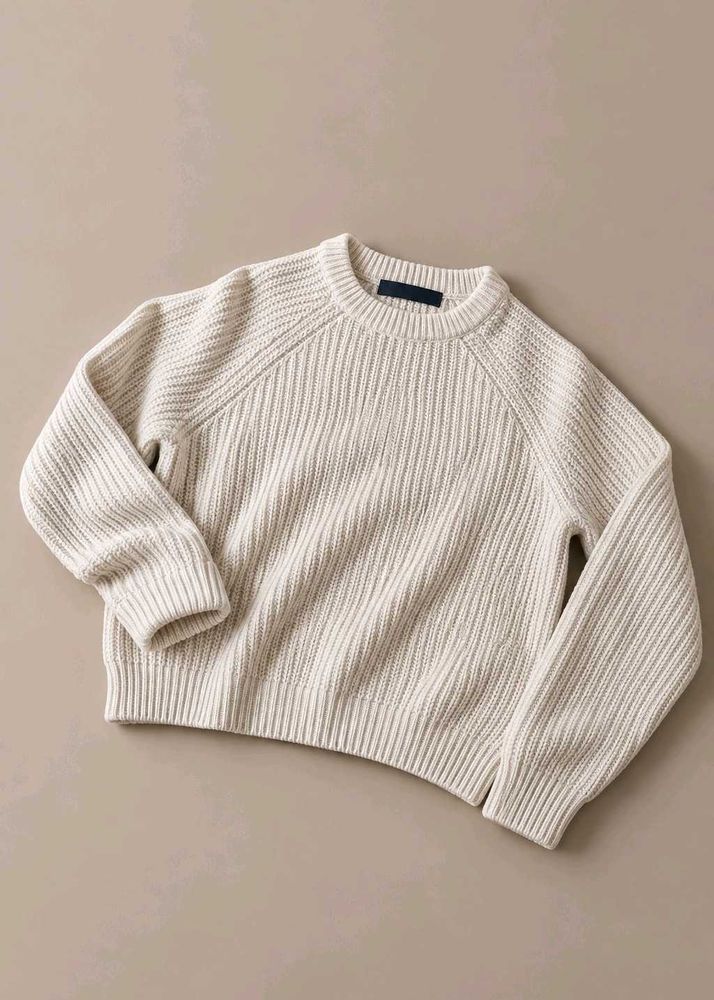 CREAM RIBBED TEXTURED CREW NECK SWEATER