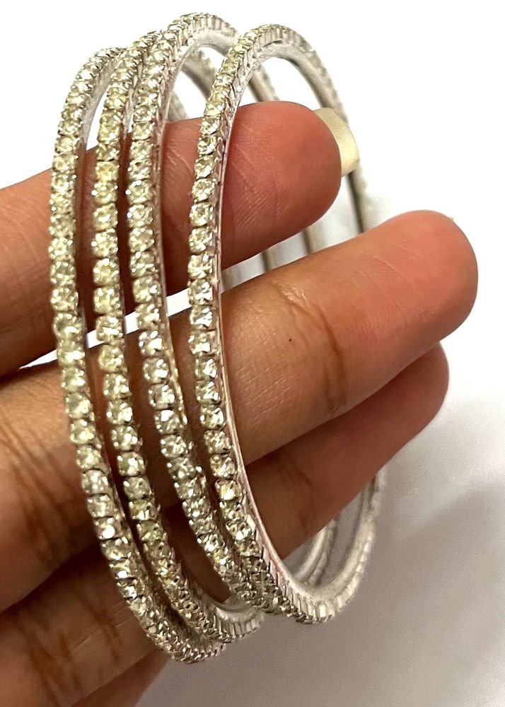 Silver Coloured White Stone Bangles