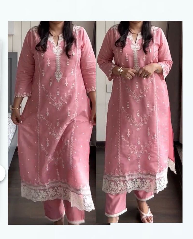 Peach and white  Embroidered Kurta set
