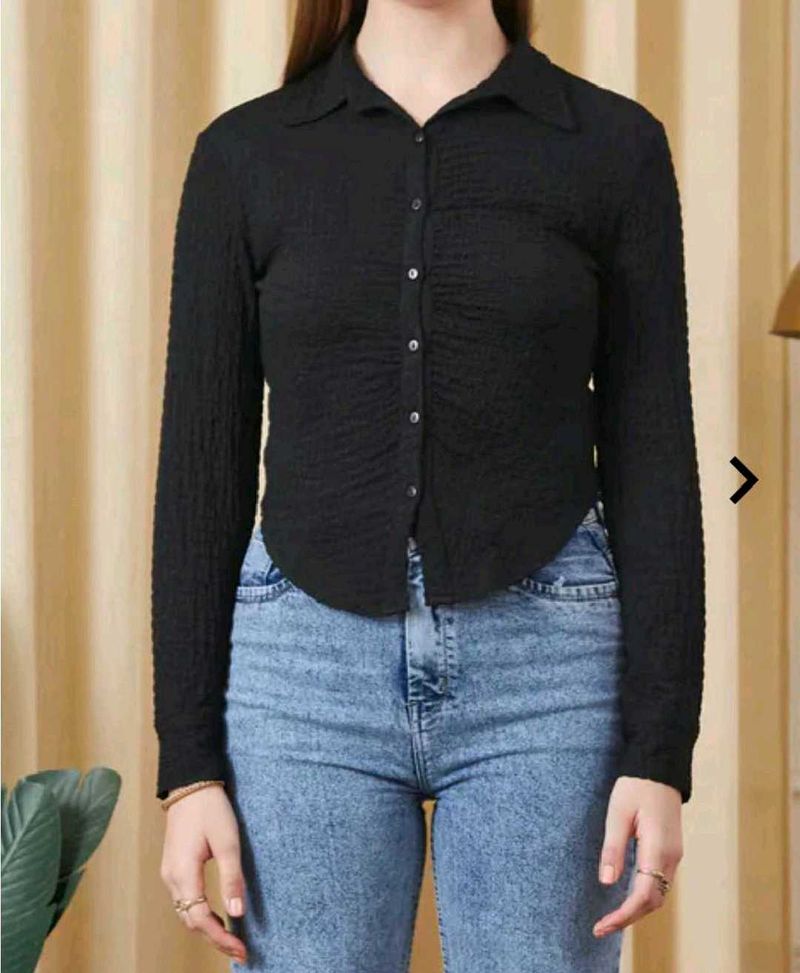 Chic Black Textured Button-Up Shirt