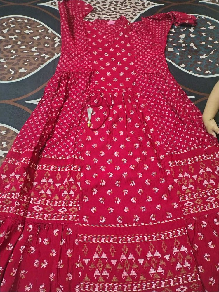 Beautiful Red Printed Anarkali kurti