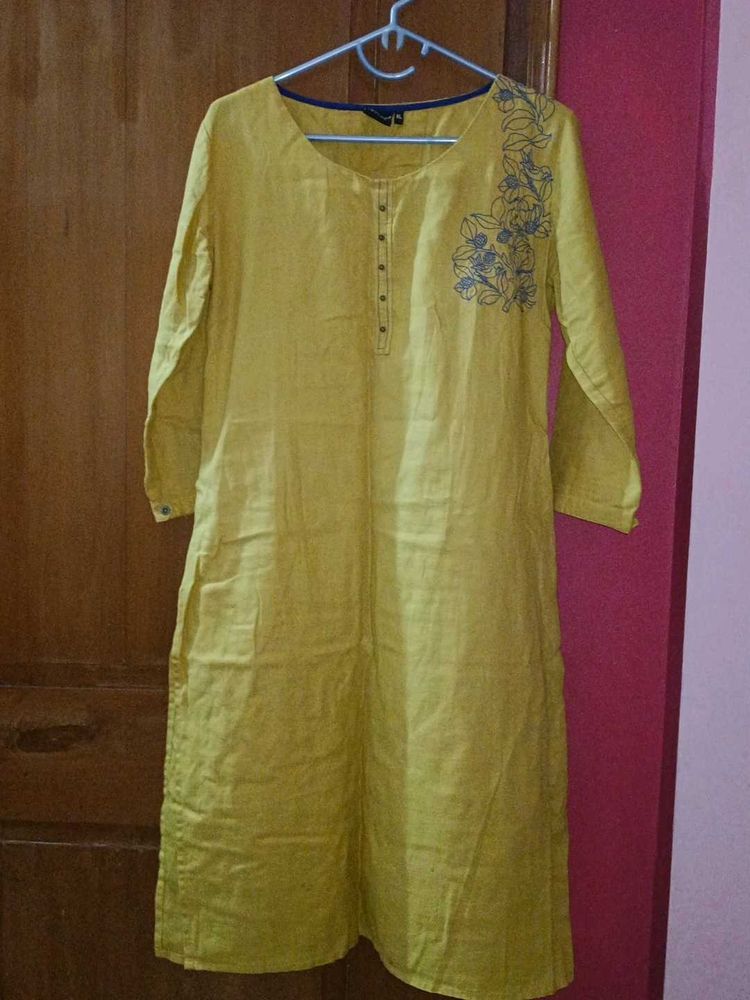 Yellow Kurta with Floral Embroidery