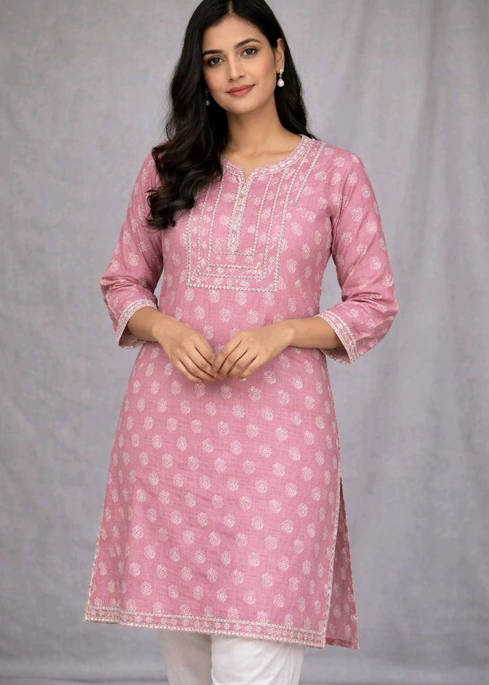 Pink Block Print mirghan Kurta