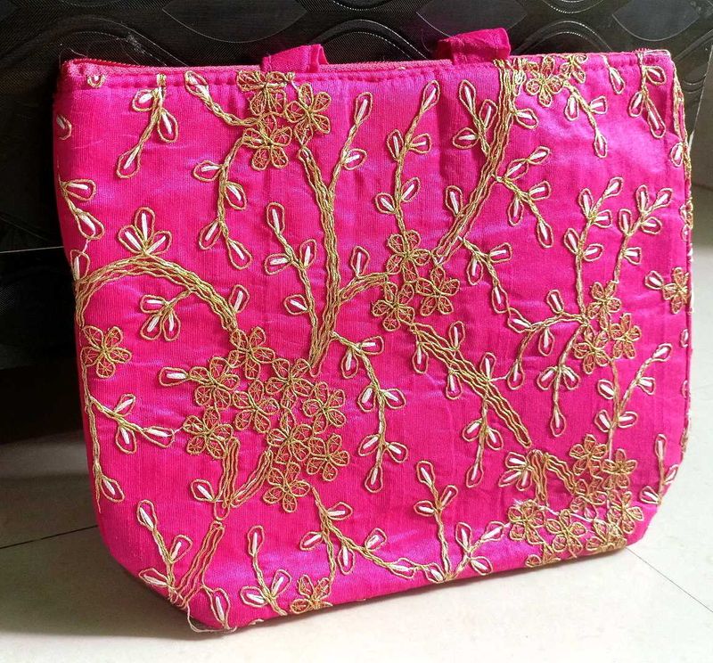 Vibrant Pink Embroidered Handbag