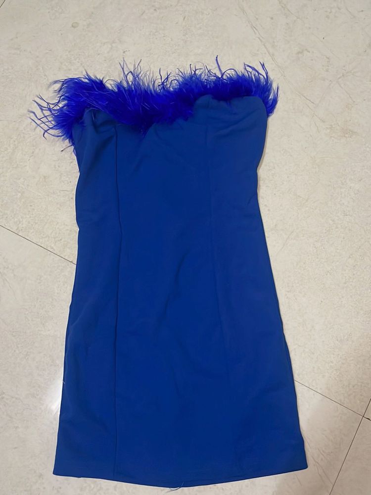 Blue Feather Trim Dress