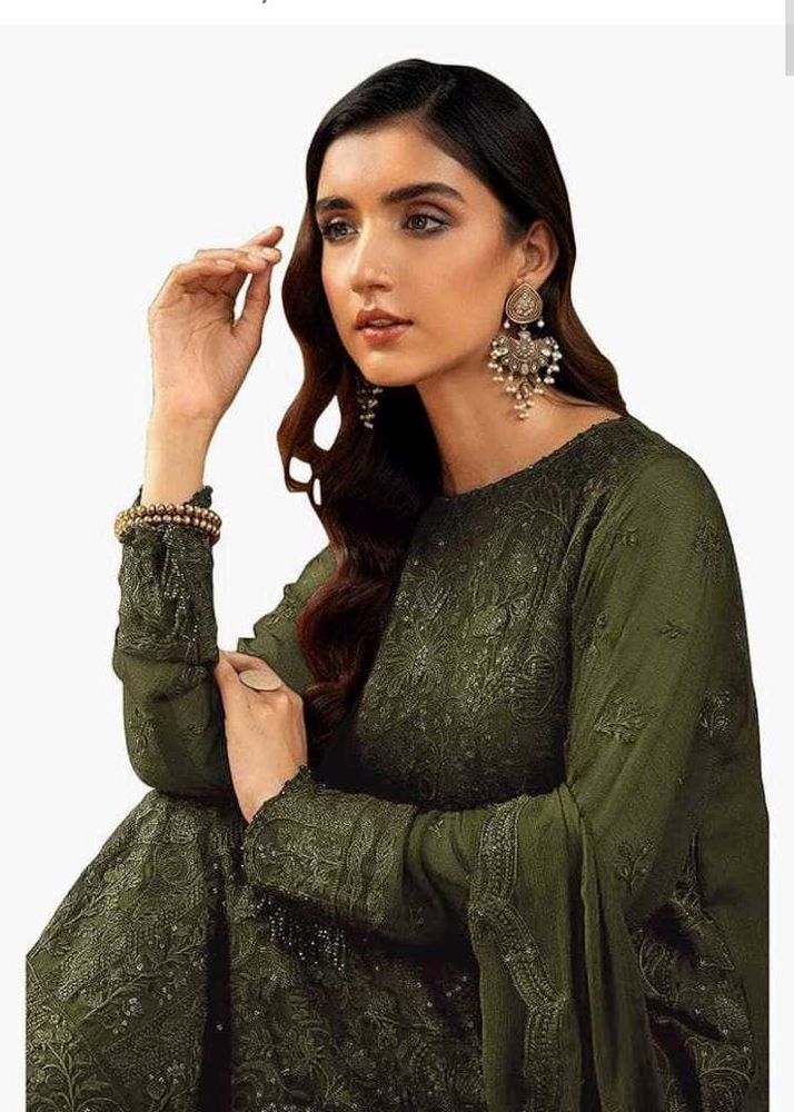 Elegant Olive Green Embroidered Kurta Set