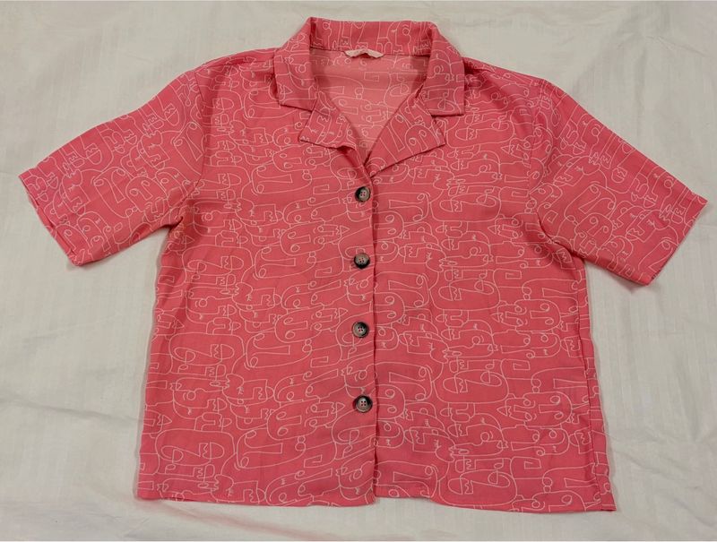 Stylish Pink Line Art Print Crop Shirt 34-36 bust