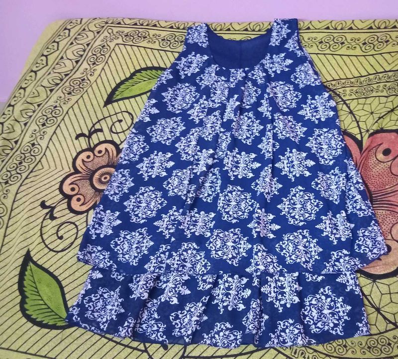 Blue Floral Print A-Line Dress