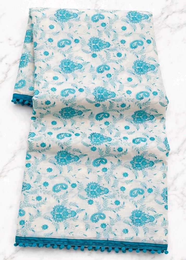 Embroidered saree with Pom Po