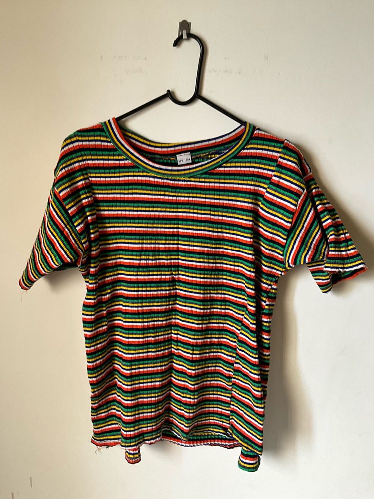 Colorful Striped Ribbed Knit Top