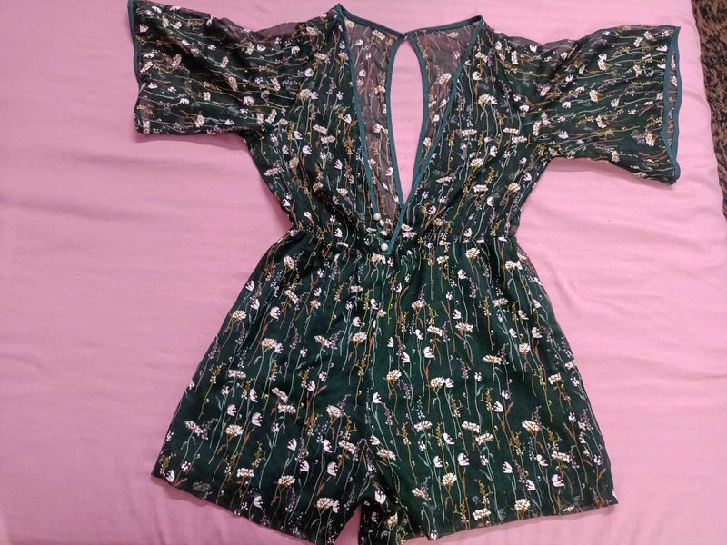 Floral Print Sheer Kimono Romper