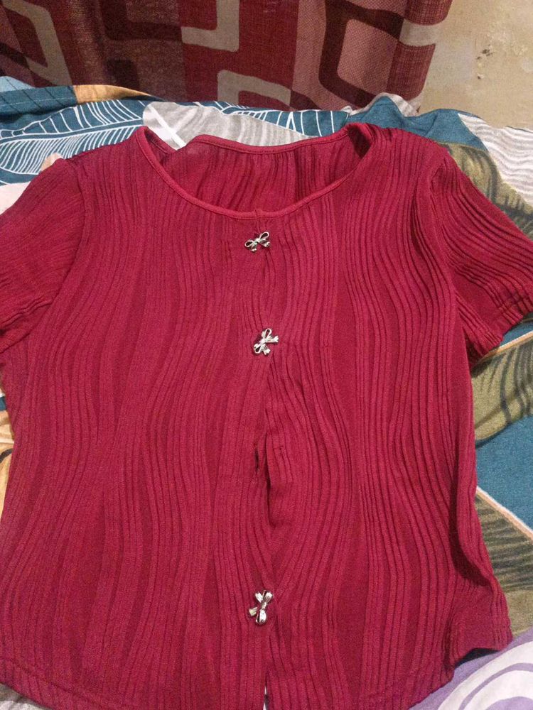 Elegant Red Textured Top