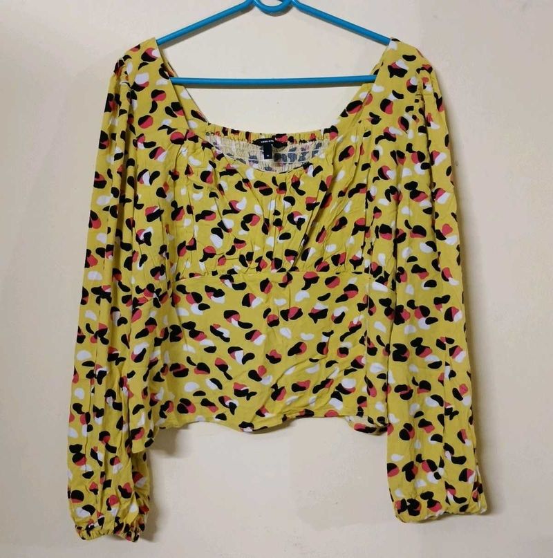 Chic Yellow Leopard Print Long Sleeve Top