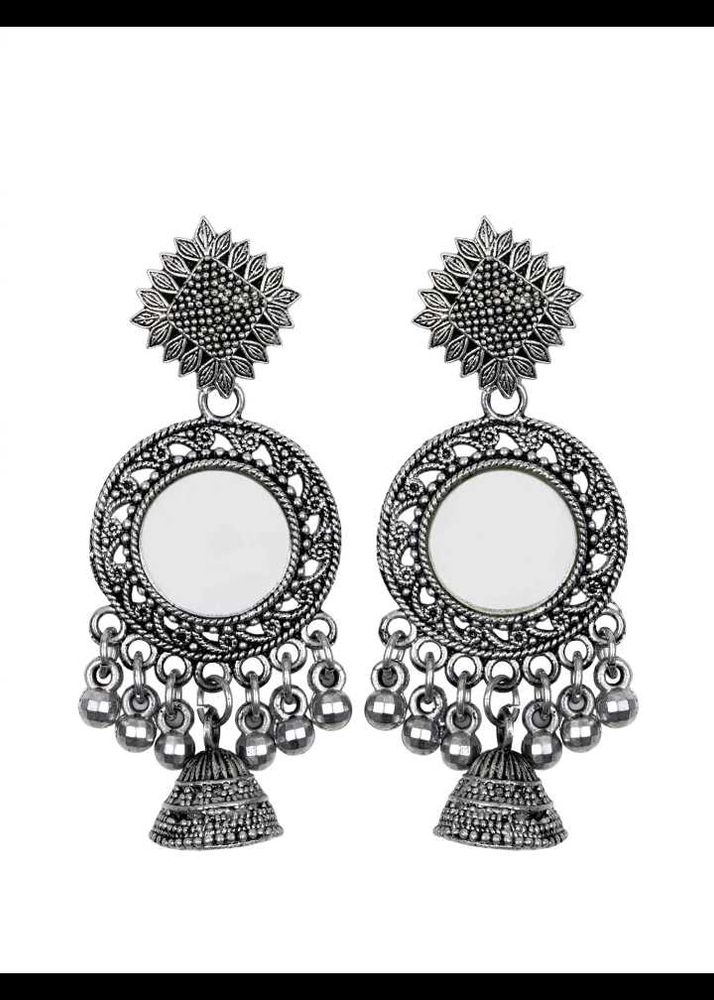 Silver Mirror Jhumka Earrings