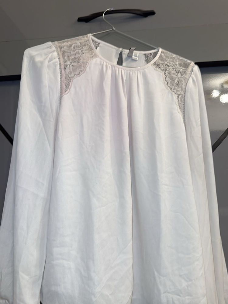 Elegant White Lace Detail Blouse