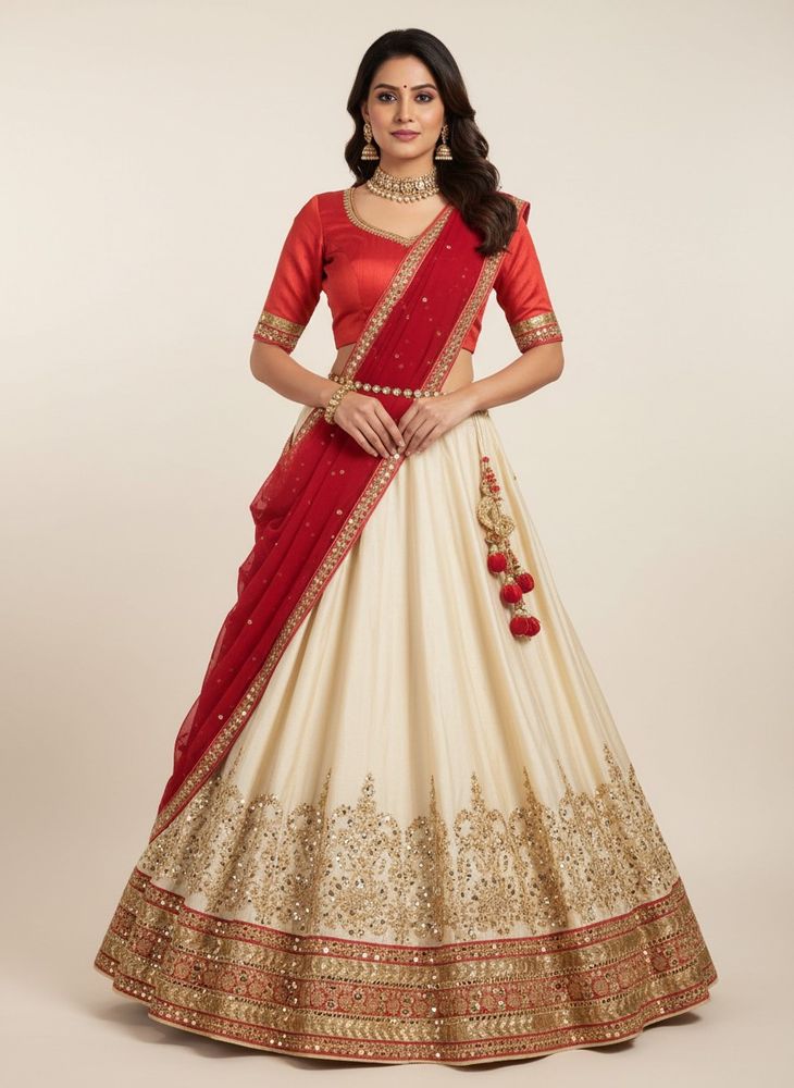 Red &amp; Gold Embellished Lehenga Set