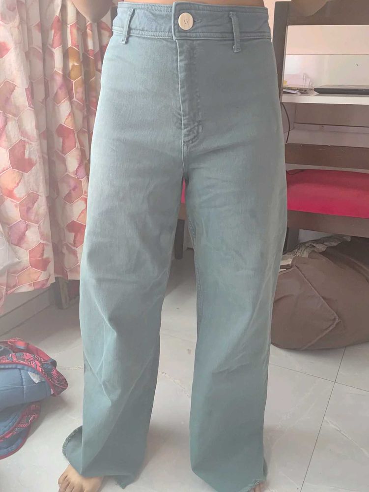 Wide Leg Denim Jeans rusty green