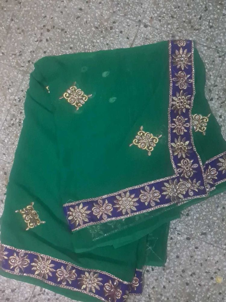Embroidered Green Saree