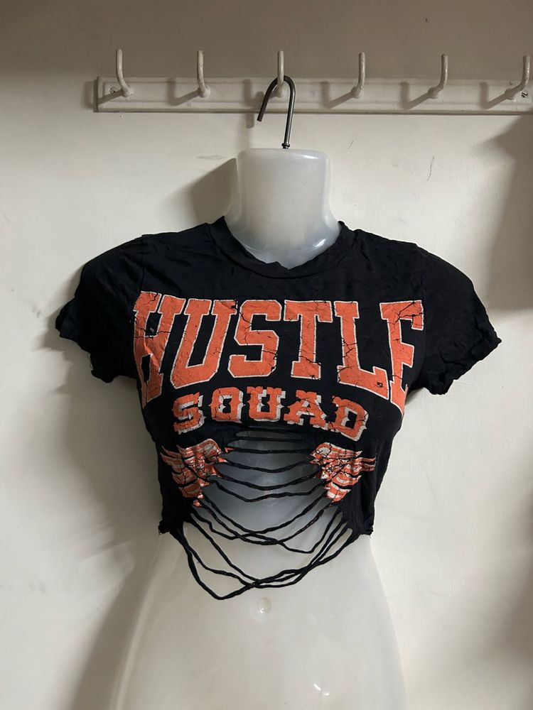 Black Hustle Squad Cropped T-Shirt
