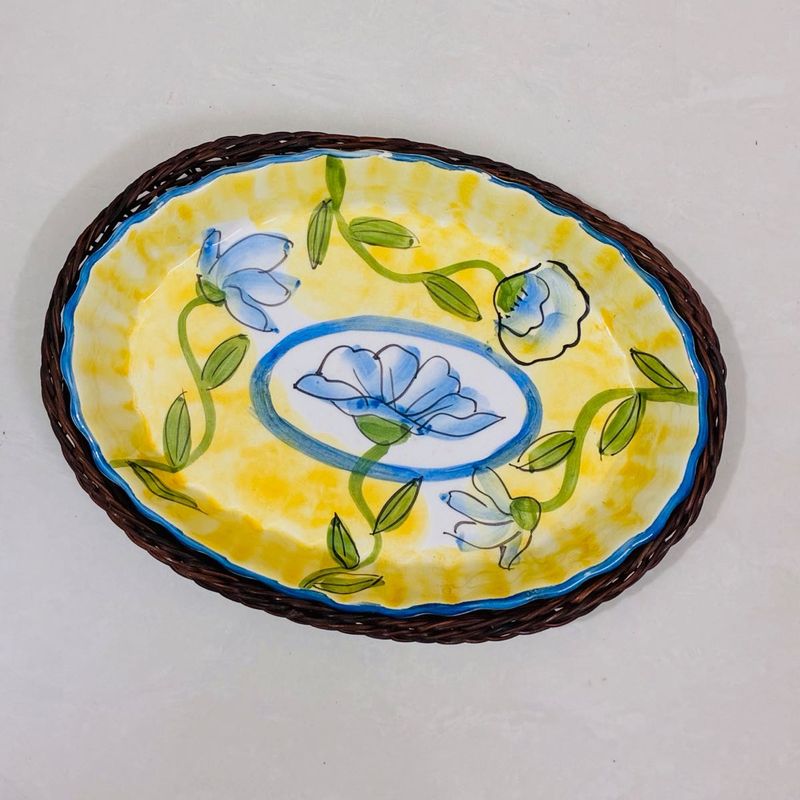 BRAND NEW 🍃Hand- Painted Floral Oval Platter 🍃