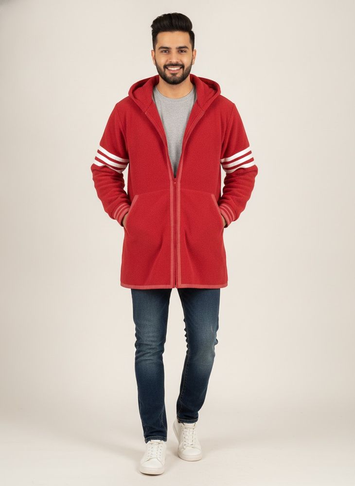 Cozy Red Fleece Hooded Jacket