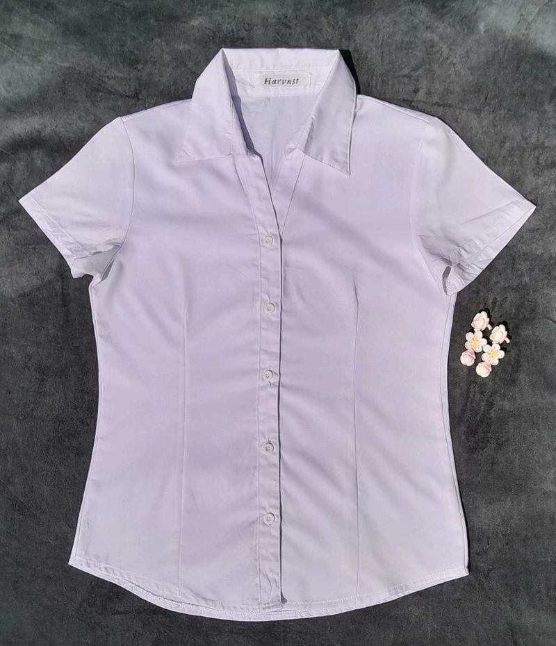 Elegant White Fitted Formal Shirt 🤍
