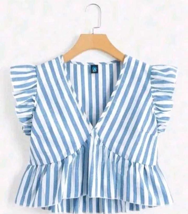 Blue &amp; White Striped Peplum Top