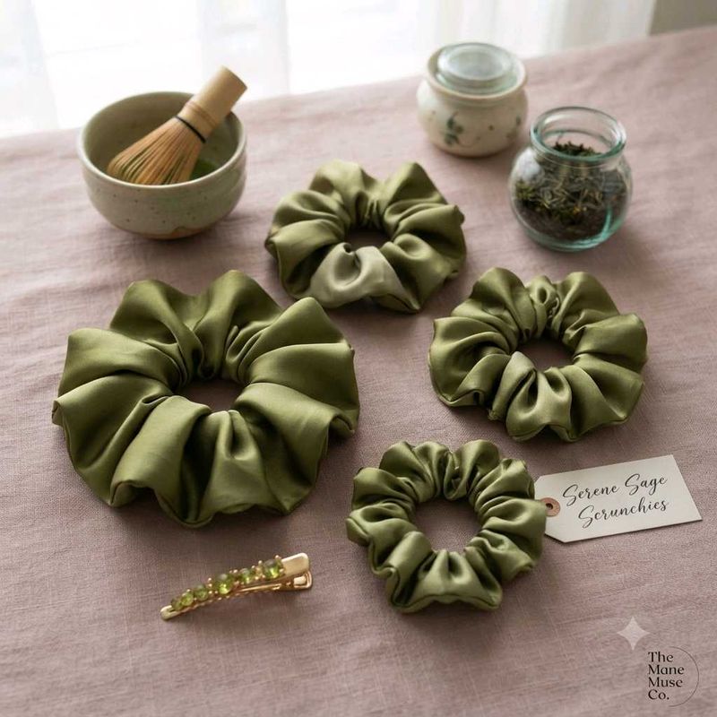 🔥PACK OF 4🔥 Green Satin Scrunchie Set