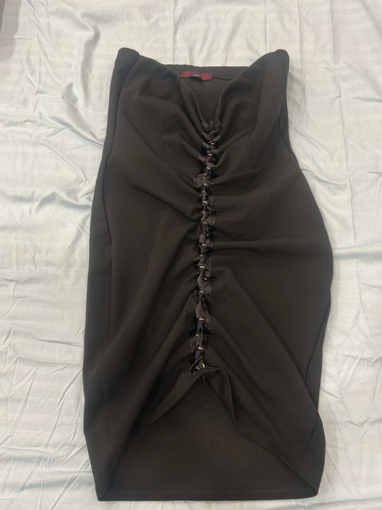 Chic Ruched Front Black Dress