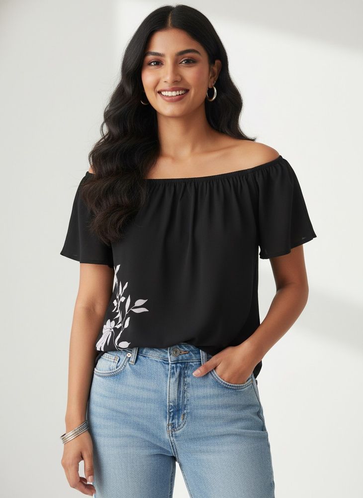Off-the-Shoulder Floral Blouse