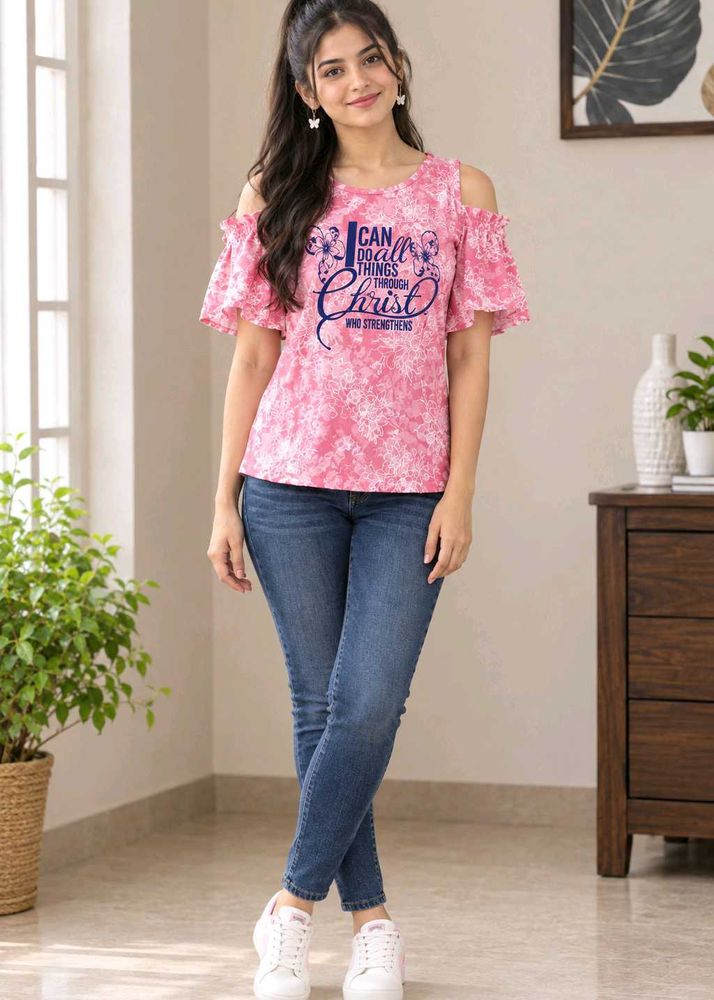 Pink Floral Cold Shoulder Top