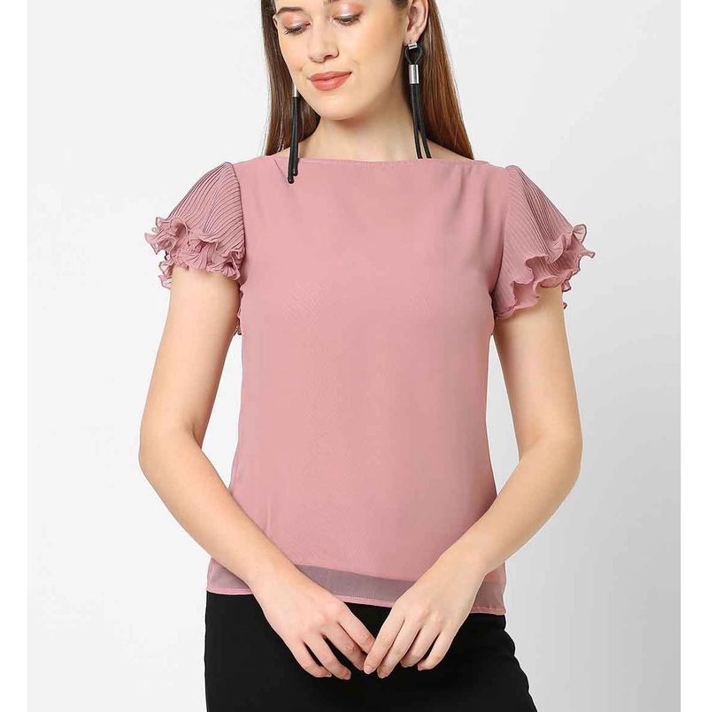 New-Chic Rose Pink Pleated Sleeve Top
