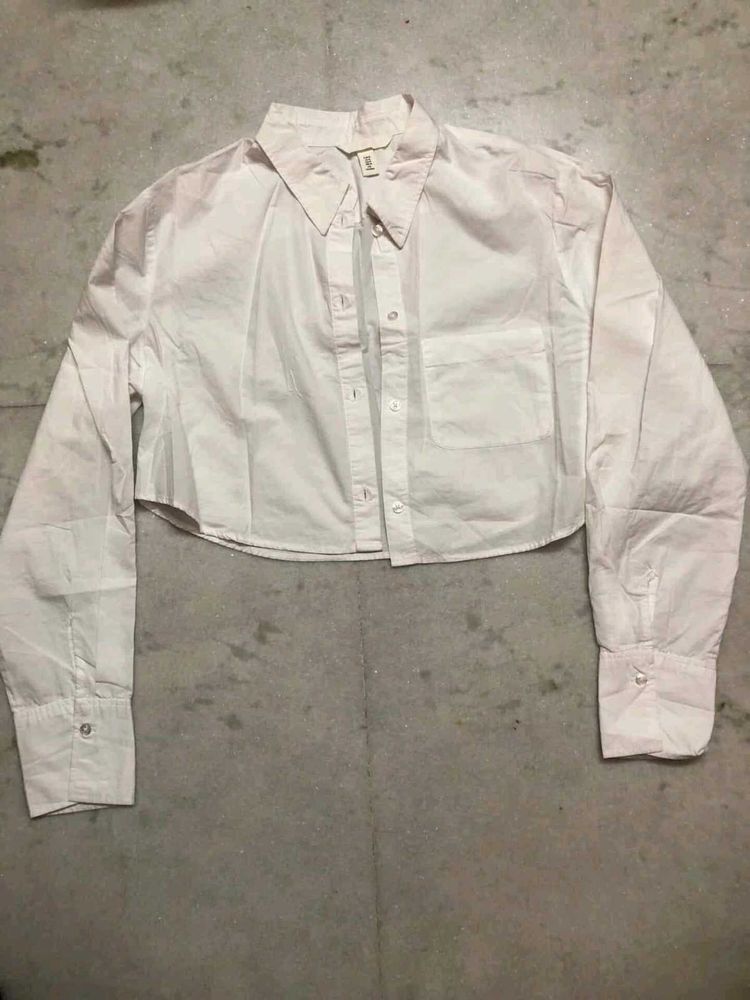 Cropped White Button-Down Shirt