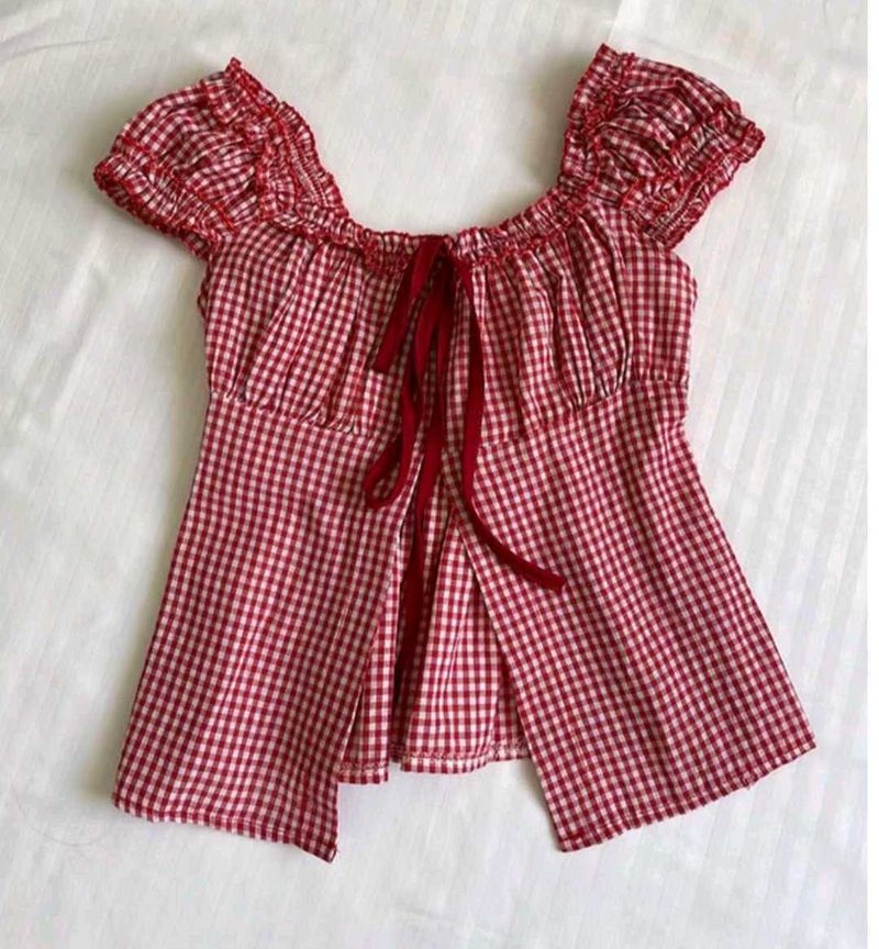 Red Gingham Tie-Front Top