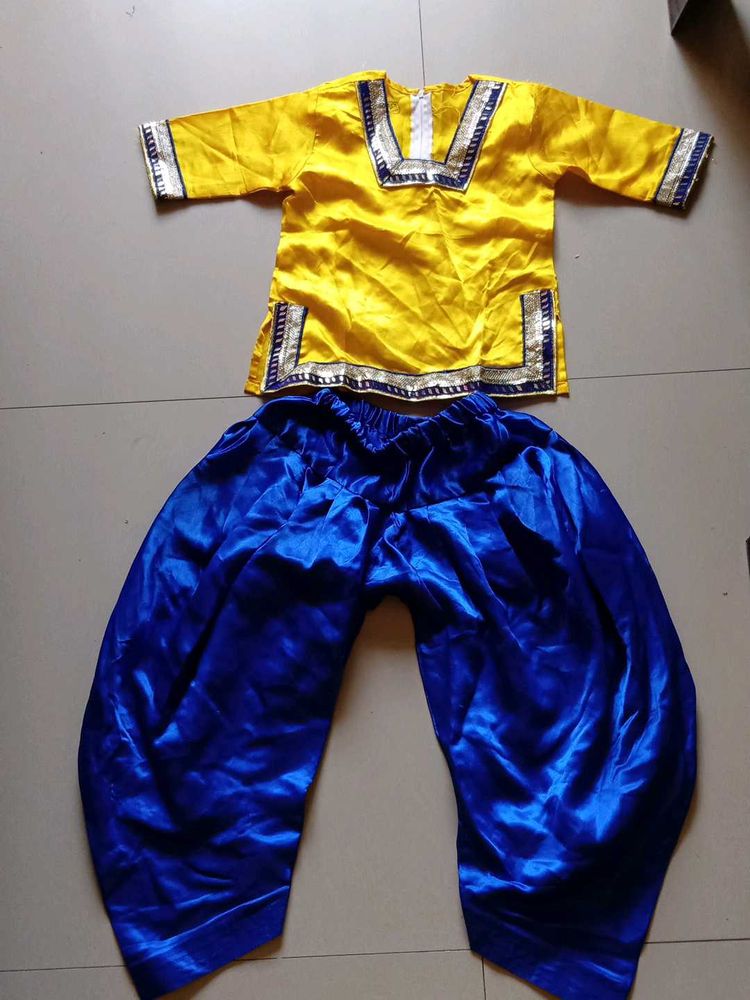 4-6 years kids Yellow Kurta with Blue patiya