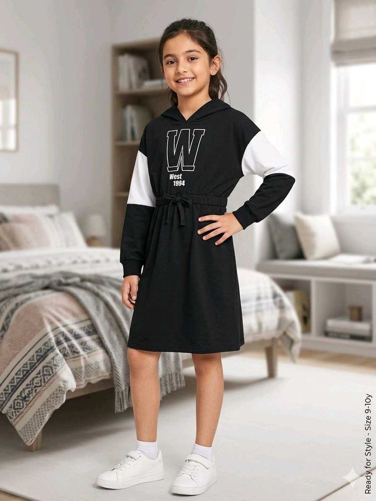 Kids Black &amp; White Hooded Dress