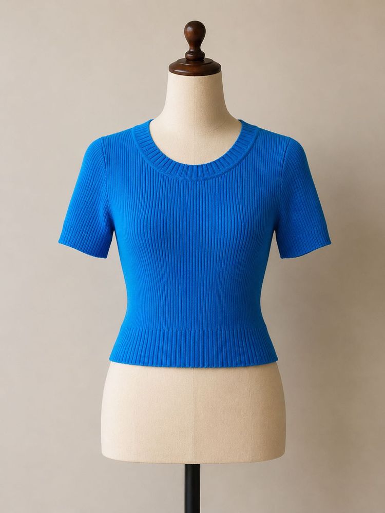 Vibrant Blue Ribbed Knit Top