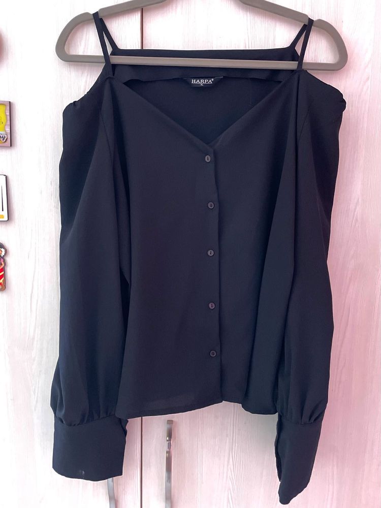 Harpa Black Cold Shoulder Blouse/Shirt (Size - XL)