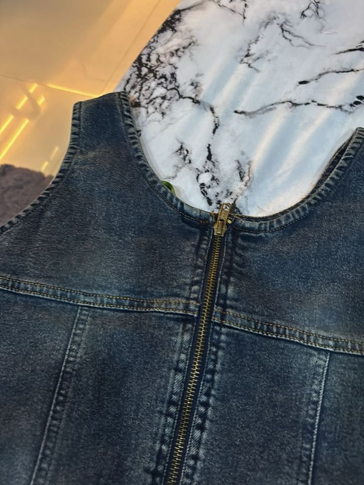 Denim Zip-Up Vest Top