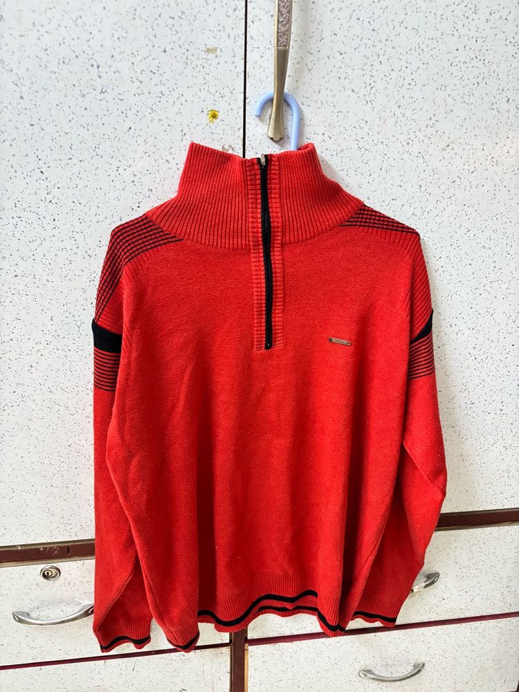 Men's Red Zip-Up Sweater