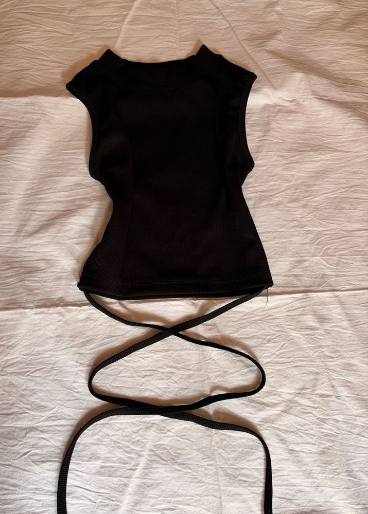 Black Sleeveless Wrap Top