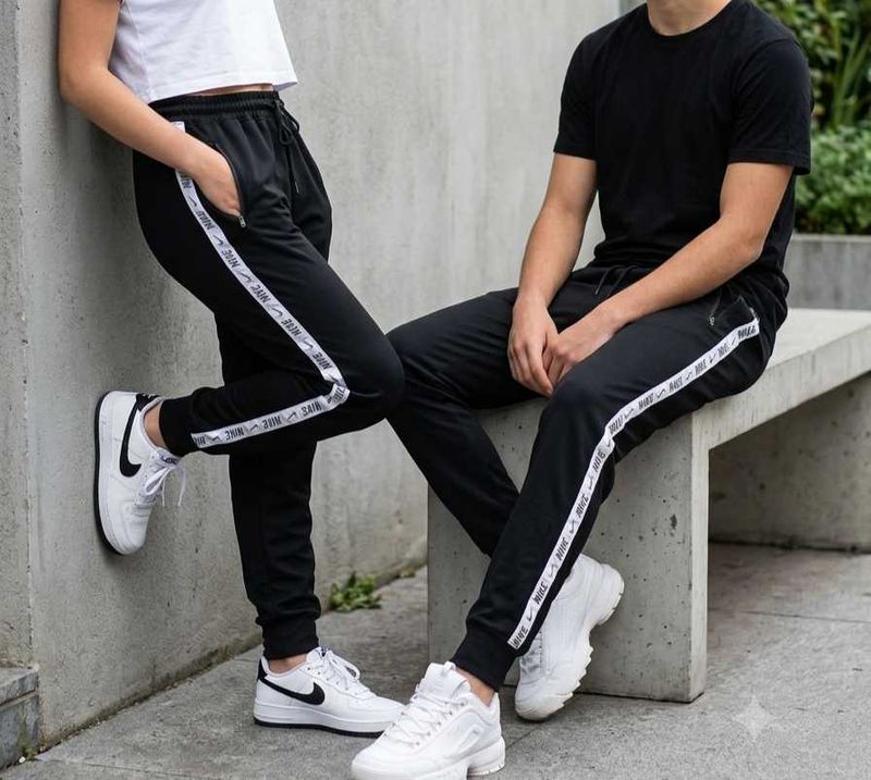 2psc Premium Unisex Black Mesh-Panel Track Pants
