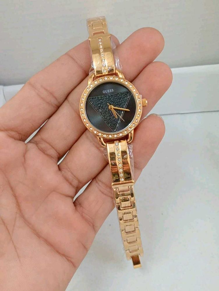Gold Guess Watch with Crystal Accents